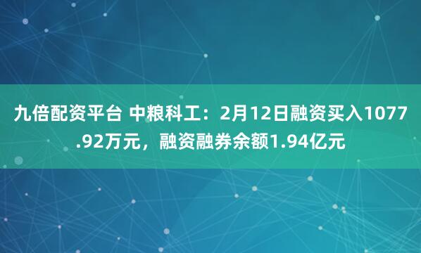 九倍配资平台 中粮科工：2月12日融资买入1077.92万元，融资融券余额1.94亿元